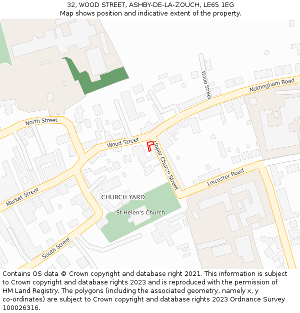 32, WOOD STREET, ASHBY-DE-LA-ZOUCH, LE65 1EG: Location map and indicative extent of plot