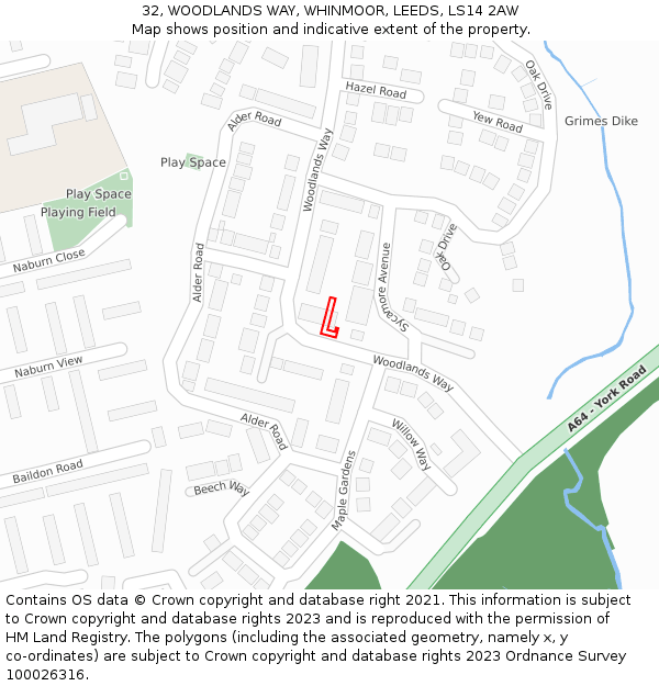 32, WOODLANDS WAY, WHINMOOR, LEEDS, LS14 2AW: Location map and indicative extent of plot