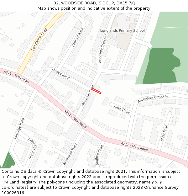 32, WOODSIDE ROAD, SIDCUP, DA15 7JQ: Location map and indicative extent of plot