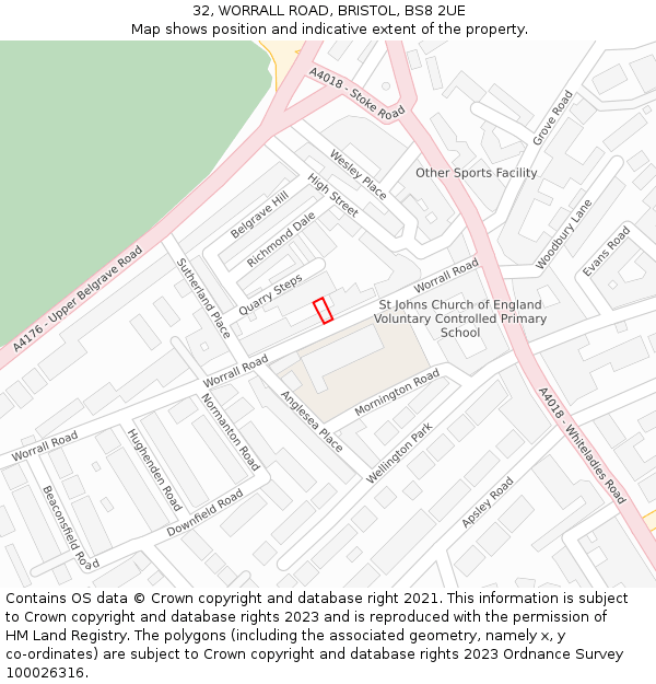 32, WORRALL ROAD, BRISTOL, BS8 2UE: Location map and indicative extent of plot