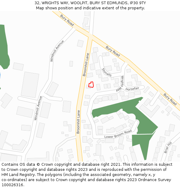 32, WRIGHTS WAY, WOOLPIT, BURY ST EDMUNDS, IP30 9TY: Location map and indicative extent of plot
