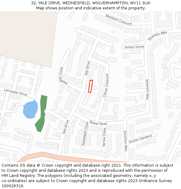 32, YALE DRIVE, WEDNESFIELD, WOLVERHAMPTON, WV11 3UA: Location map and indicative extent of plot