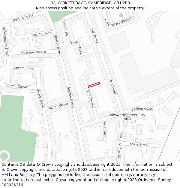 32, YORK TERRACE, CAMBRIDGE, CB1 2PR: Location map and indicative extent of plot
