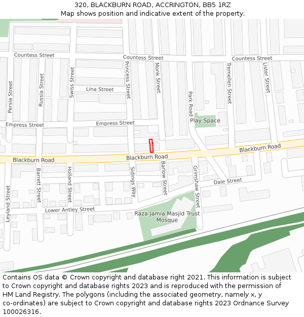 320, BLACKBURN ROAD, ACCRINGTON, BB5 1RZ: Location map and indicative extent of plot