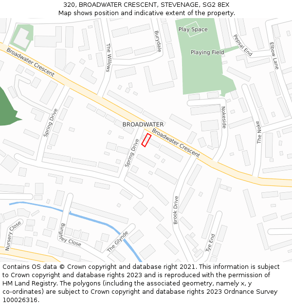 320, BROADWATER CRESCENT, STEVENAGE, SG2 8EX: Location map and indicative extent of plot
