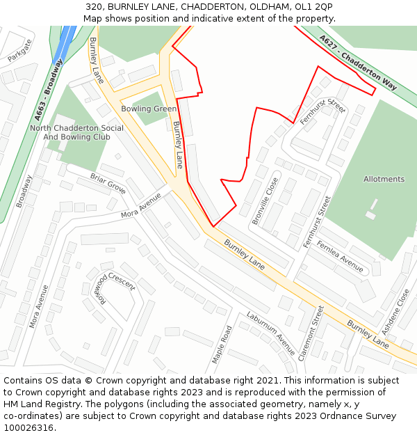 320, BURNLEY LANE, CHADDERTON, OLDHAM, OL1 2QP: Location map and indicative extent of plot