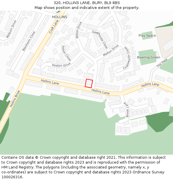 320, HOLLINS LANE, BURY, BL9 8BS: Location map and indicative extent of plot