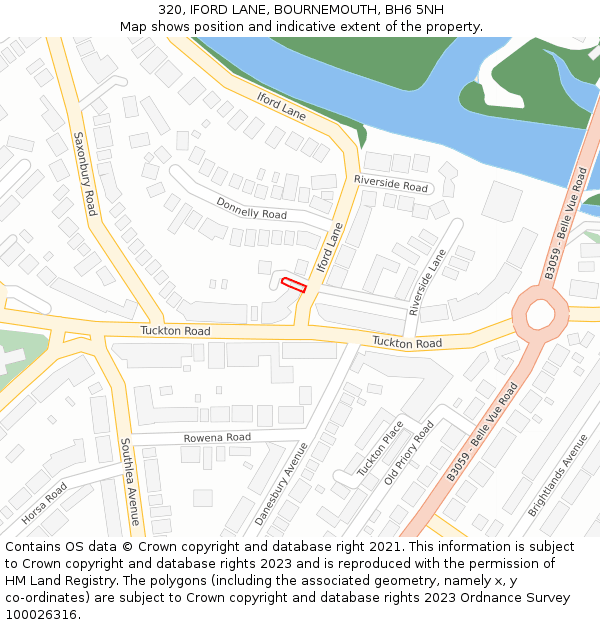 320, IFORD LANE, BOURNEMOUTH, BH6 5NH: Location map and indicative extent of plot