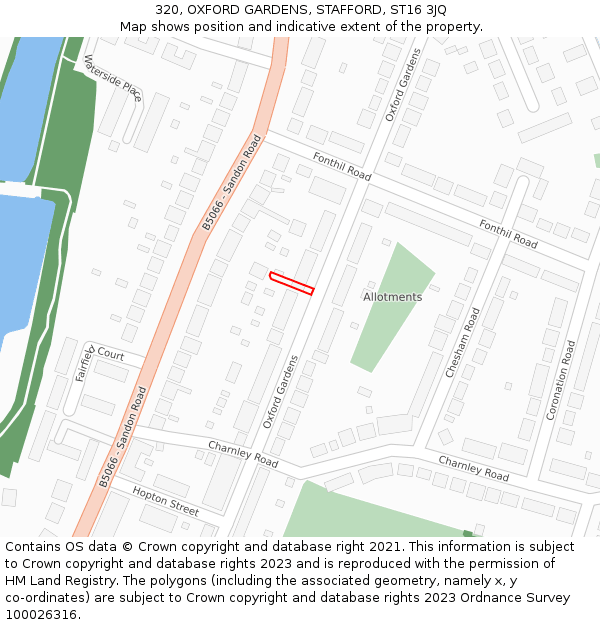 320, OXFORD GARDENS, STAFFORD, ST16 3JQ: Location map and indicative extent of plot