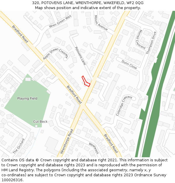 320, POTOVENS LANE, WRENTHORPE, WAKEFIELD, WF2 0QG: Location map and indicative extent of plot
