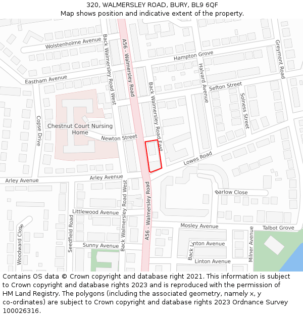 320, WALMERSLEY ROAD, BURY, BL9 6QF: Location map and indicative extent of plot