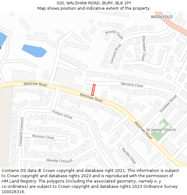 320, WALSHAW ROAD, BURY, BL8 1PY: Location map and indicative extent of plot