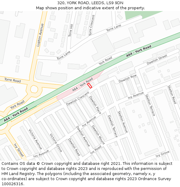 320, YORK ROAD, LEEDS, LS9 9DN: Location map and indicative extent of plot