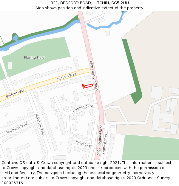 321, BEDFORD ROAD, HITCHIN, SG5 2UU: Location map and indicative extent of plot