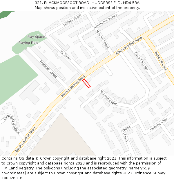 321, BLACKMOORFOOT ROAD, HUDDERSFIELD, HD4 5RA: Location map and indicative extent of plot