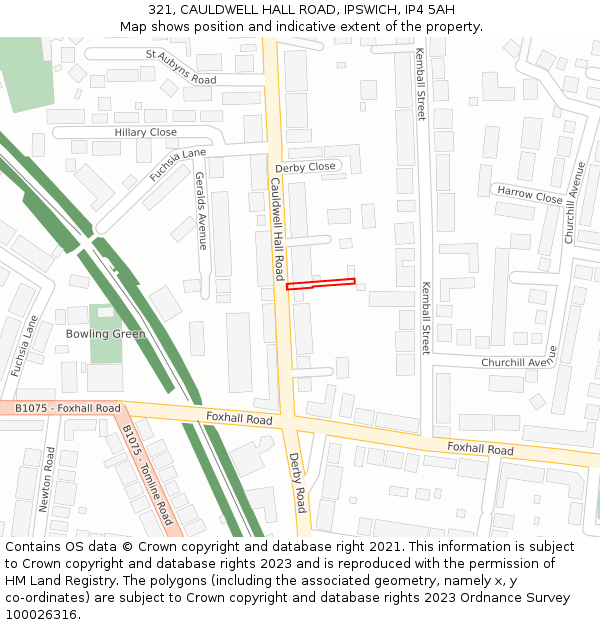 321, CAULDWELL HALL ROAD, IPSWICH, IP4 5AH: Location map and indicative extent of plot