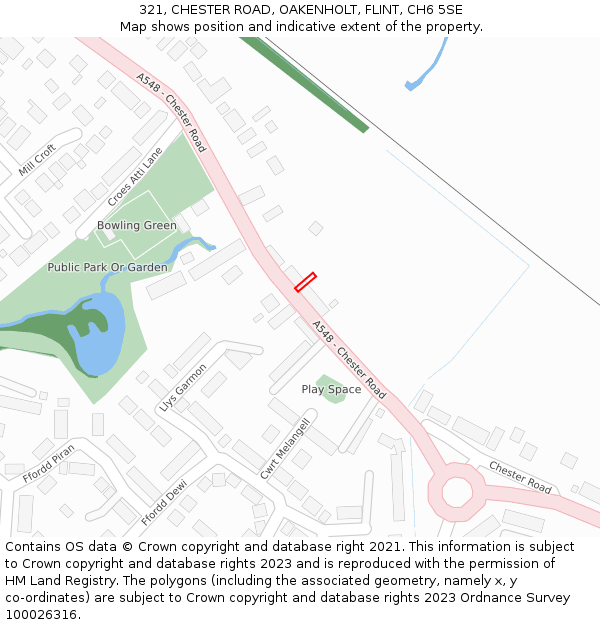 321, CHESTER ROAD, OAKENHOLT, FLINT, CH6 5SE: Location map and indicative extent of plot