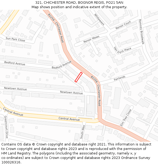 321, CHICHESTER ROAD, BOGNOR REGIS, PO21 5AN: Location map and indicative extent of plot