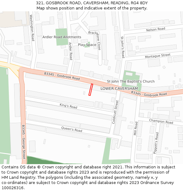 321, GOSBROOK ROAD, CAVERSHAM, READING, RG4 8DY: Location map and indicative extent of plot