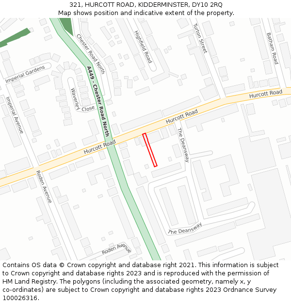 321, HURCOTT ROAD, KIDDERMINSTER, DY10 2RQ: Location map and indicative extent of plot