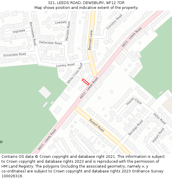 321, LEEDS ROAD, DEWSBURY, WF12 7DR: Location map and indicative extent of plot