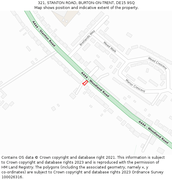 321, STANTON ROAD, BURTON-ON-TRENT, DE15 9SQ: Location map and indicative extent of plot