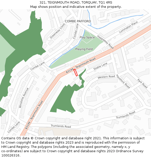 321, TEIGNMOUTH ROAD, TORQUAY, TQ1 4RS: Location map and indicative extent of plot
