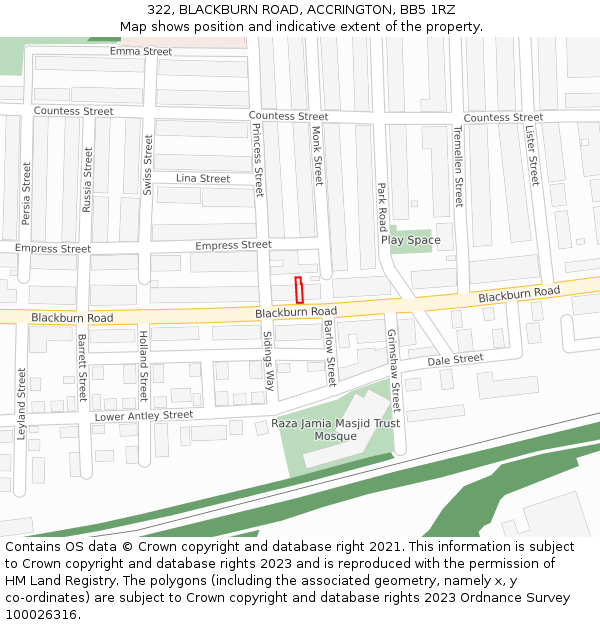 322, BLACKBURN ROAD, ACCRINGTON, BB5 1RZ: Location map and indicative extent of plot