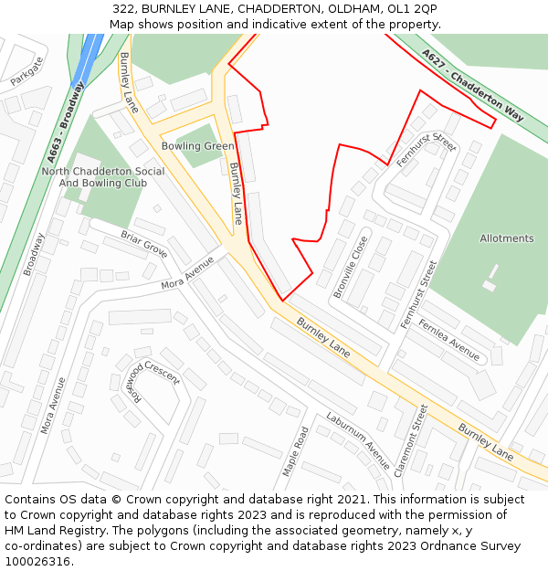 322, BURNLEY LANE, CHADDERTON, OLDHAM, OL1 2QP: Location map and indicative extent of plot