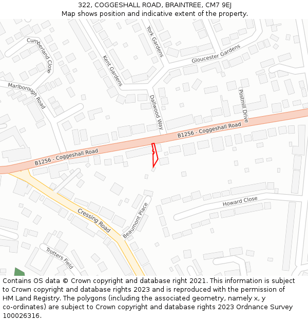 322, COGGESHALL ROAD, BRAINTREE, CM7 9EJ: Location map and indicative extent of plot