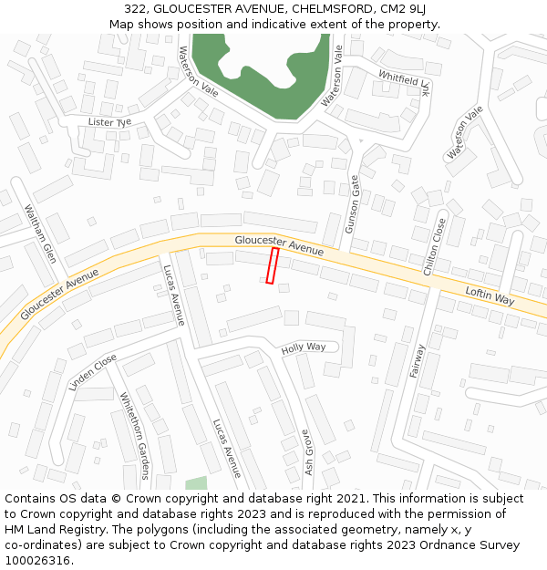 322, GLOUCESTER AVENUE, CHELMSFORD, CM2 9LJ: Location map and indicative extent of plot
