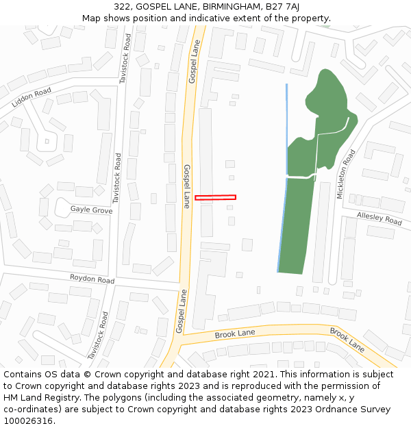 322, GOSPEL LANE, BIRMINGHAM, B27 7AJ: Location map and indicative extent of plot