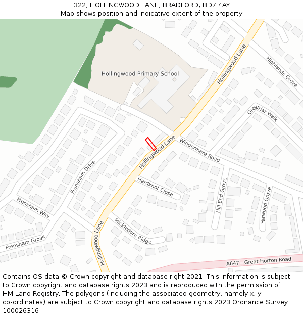 322, HOLLINGWOOD LANE, BRADFORD, BD7 4AY: Location map and indicative extent of plot
