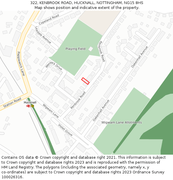 322, KENBROOK ROAD, HUCKNALL, NOTTINGHAM, NG15 8HS: Location map and indicative extent of plot