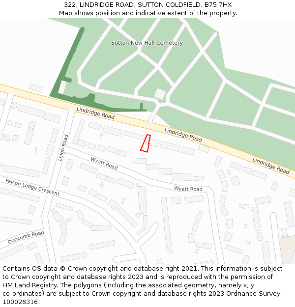 322, LINDRIDGE ROAD, SUTTON COLDFIELD, B75 7HX: Location map and indicative extent of plot