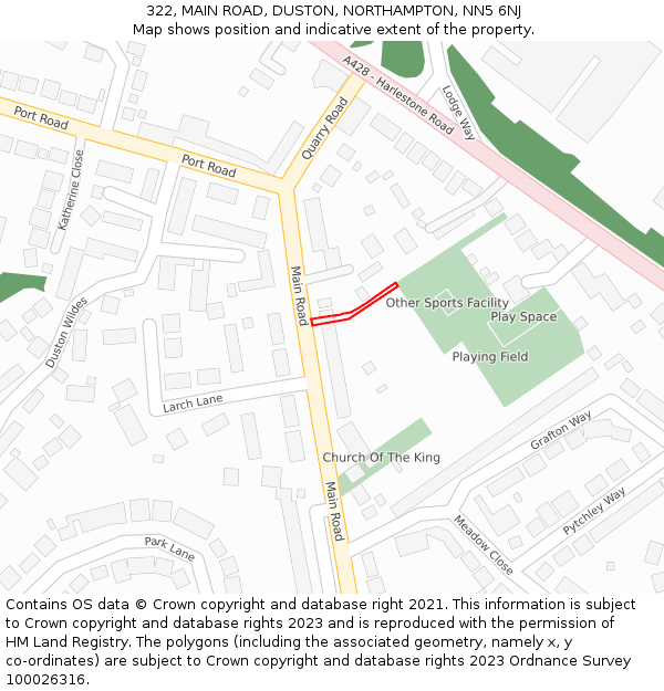 322, MAIN ROAD, DUSTON, NORTHAMPTON, NN5 6NJ: Location map and indicative extent of plot