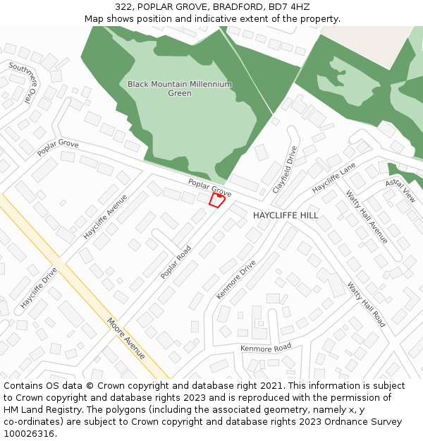 322, POPLAR GROVE, BRADFORD, BD7 4HZ: Location map and indicative extent of plot