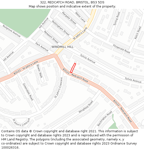 322, REDCATCH ROAD, BRISTOL, BS3 5DS: Location map and indicative extent of plot