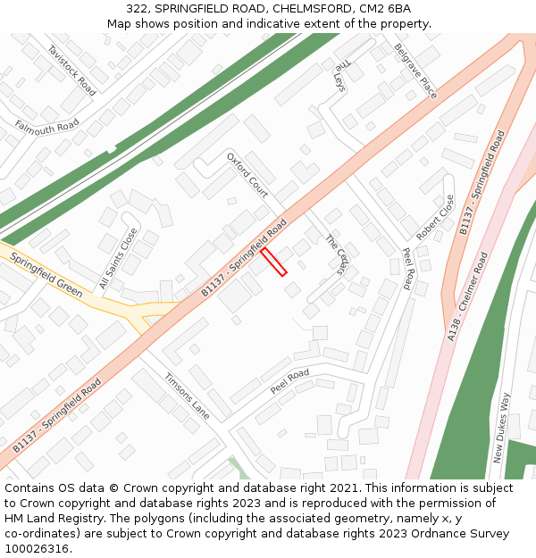 322, SPRINGFIELD ROAD, CHELMSFORD, CM2 6BA: Location map and indicative extent of plot