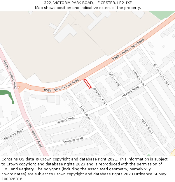 322, VICTORIA PARK ROAD, LEICESTER, LE2 1XF: Location map and indicative extent of plot