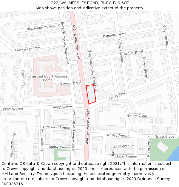 322, WALMERSLEY ROAD, BURY, BL9 6QF: Location map and indicative extent of plot
