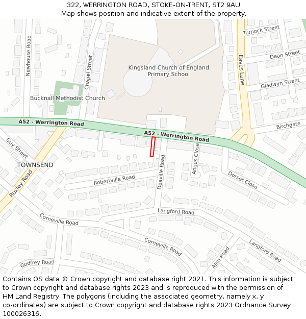 322, WERRINGTON ROAD, STOKE-ON-TRENT, ST2 9AU: Location map and indicative extent of plot