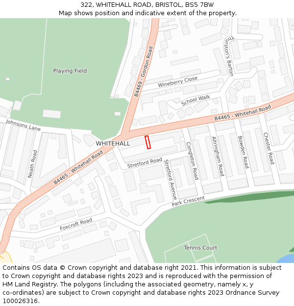 322, WHITEHALL ROAD, BRISTOL, BS5 7BW: Location map and indicative extent of plot