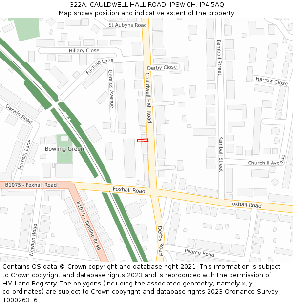 322A, CAULDWELL HALL ROAD, IPSWICH, IP4 5AQ: Location map and indicative extent of plot