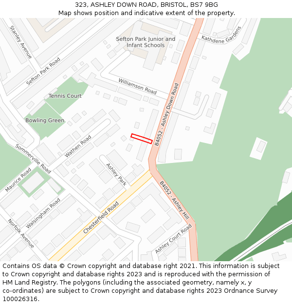 323, ASHLEY DOWN ROAD, BRISTOL, BS7 9BG: Location map and indicative extent of plot