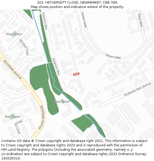 323, HETHERSETT CLOSE, NEWMARKET, CB8 7BA: Location map and indicative extent of plot