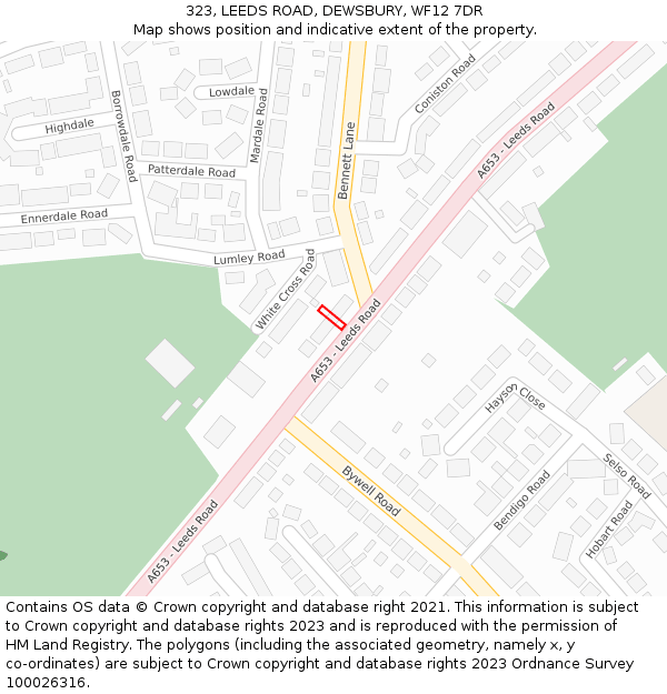 323, LEEDS ROAD, DEWSBURY, WF12 7DR: Location map and indicative extent of plot