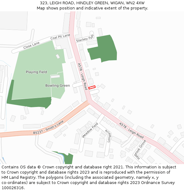 323, LEIGH ROAD, HINDLEY GREEN, WIGAN, WN2 4XW: Location map and indicative extent of plot