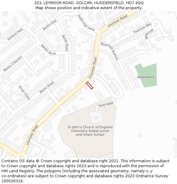 323, LEYMOOR ROAD, GOLCAR, HUDDERSFIELD, HD7 4QQ: Location map and indicative extent of plot