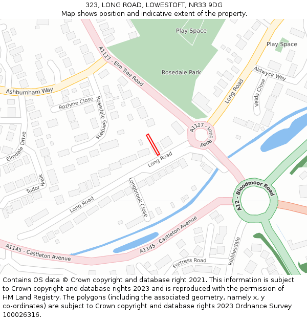 323, LONG ROAD, LOWESTOFT, NR33 9DG: Location map and indicative extent of plot